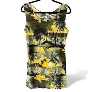 80s Diamonds Tropical Hawaiian Palm Trees Sailboat Scene Slinky Mini Sundress Md
